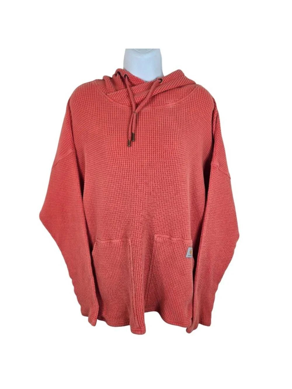 Carhartt Womens Coral Orange Waffle Knit Hoodie 1X Cotton